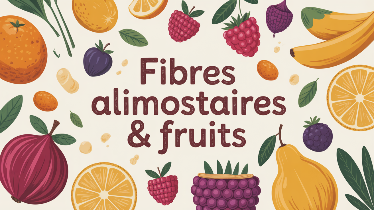 Vue de table familiale avec fruits riches en fibres illustrés