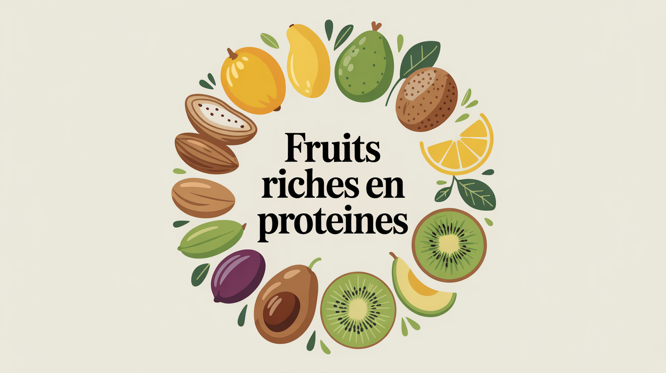 Couronne de fruits riches en protéines amandes cacahuètes pistaches goyaves avocat kiwi sur fond clair