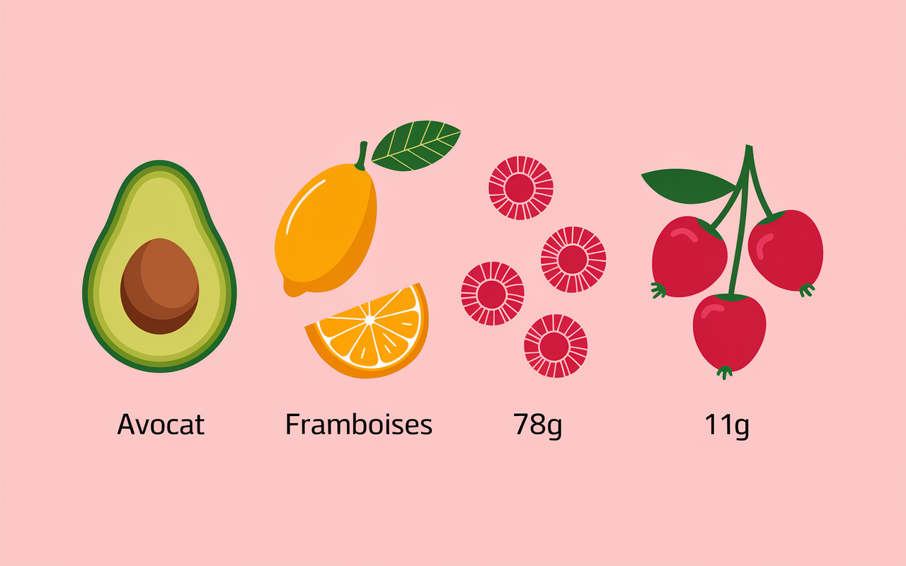 avocat kumquat framboise figue fibres comparatif