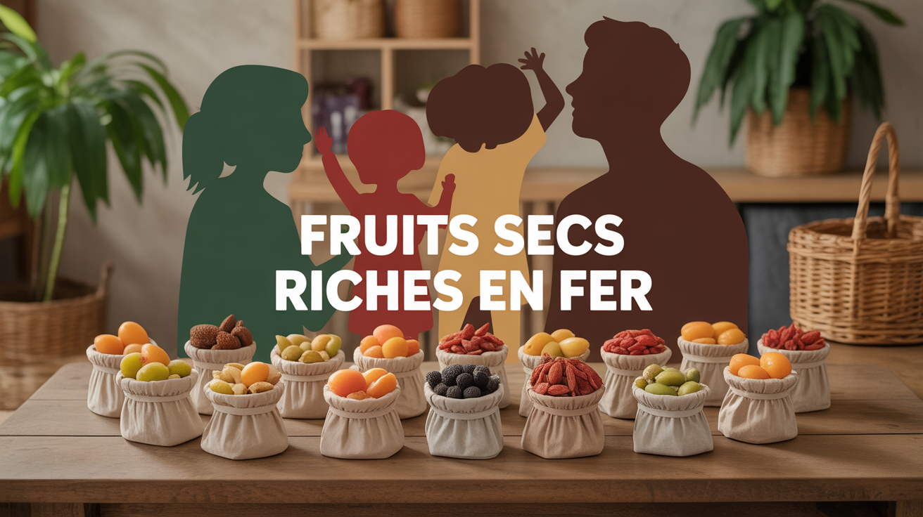 Table bols de fruits secs riches en fer ambiance familiale