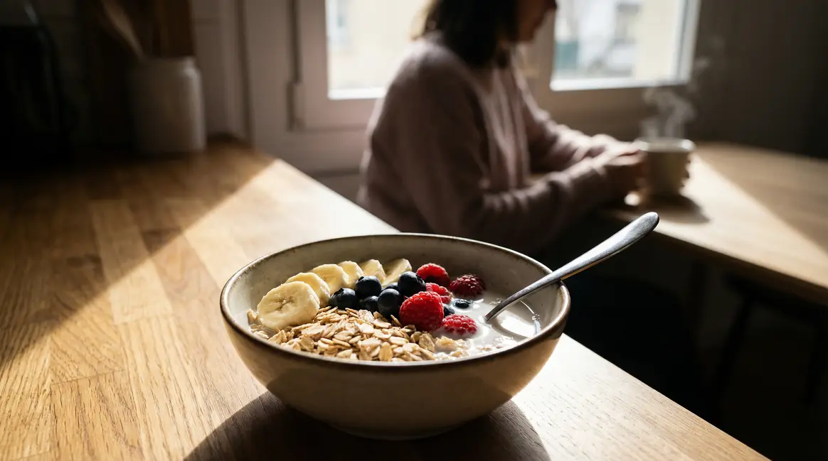 Bol de flocons d'avoine entiers avec fruits frais petit déjeuner sain