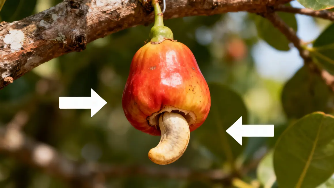 Pomme de cajou et noix vues botanique photoréaliste