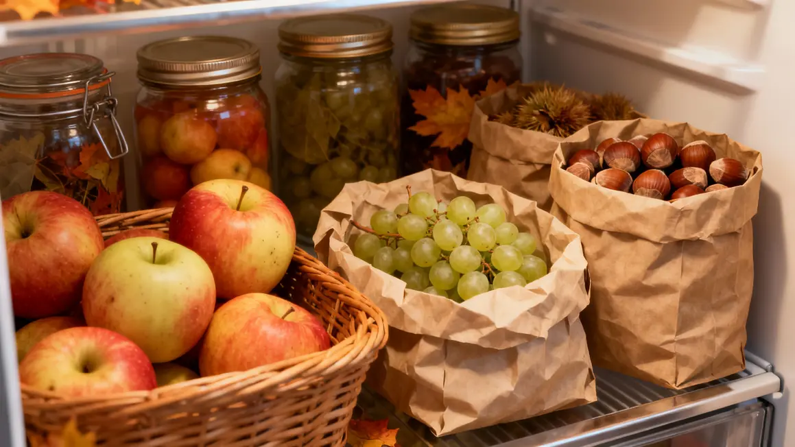 Stockage fruits automne bocaux paniers