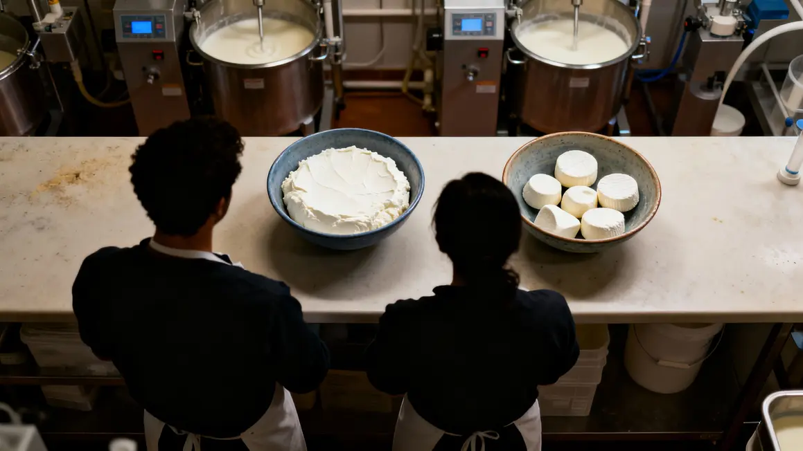 bols fromage blanc et frais en laboratoire laitier