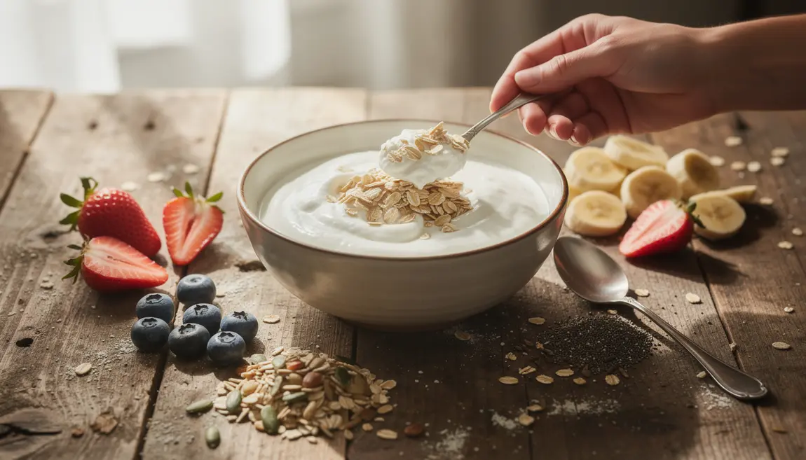 Bol flocons d’avoine yaourt nature fruits frais