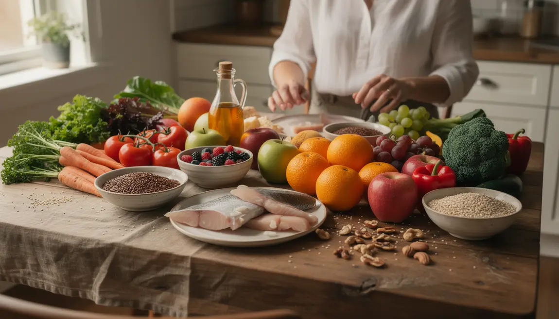 assiette équilibrée avec glucides protéines lipides aliments frais