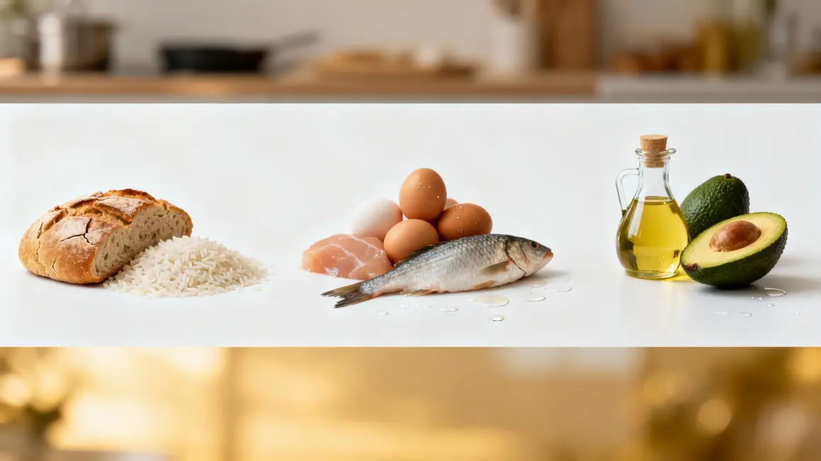 les trois groupes macronutriments glucides protéines lipides style minimaliste