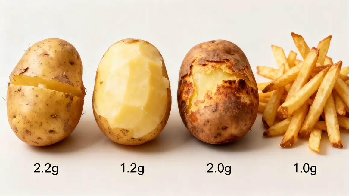 Tableau fibres pommes de terre vapeur, bouillie, four, frites