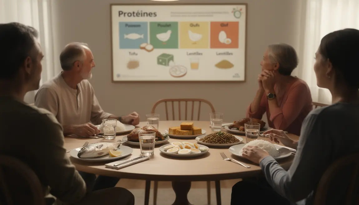 personnes assises repas sources protéines tableau recommandations