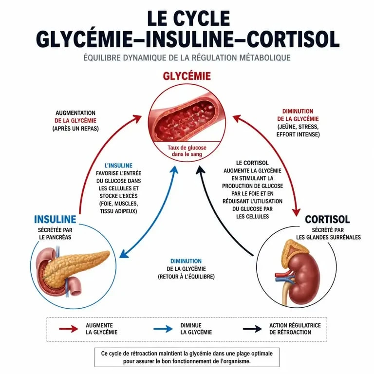 Schéma explicatif du lien entre alimentation et cortisol